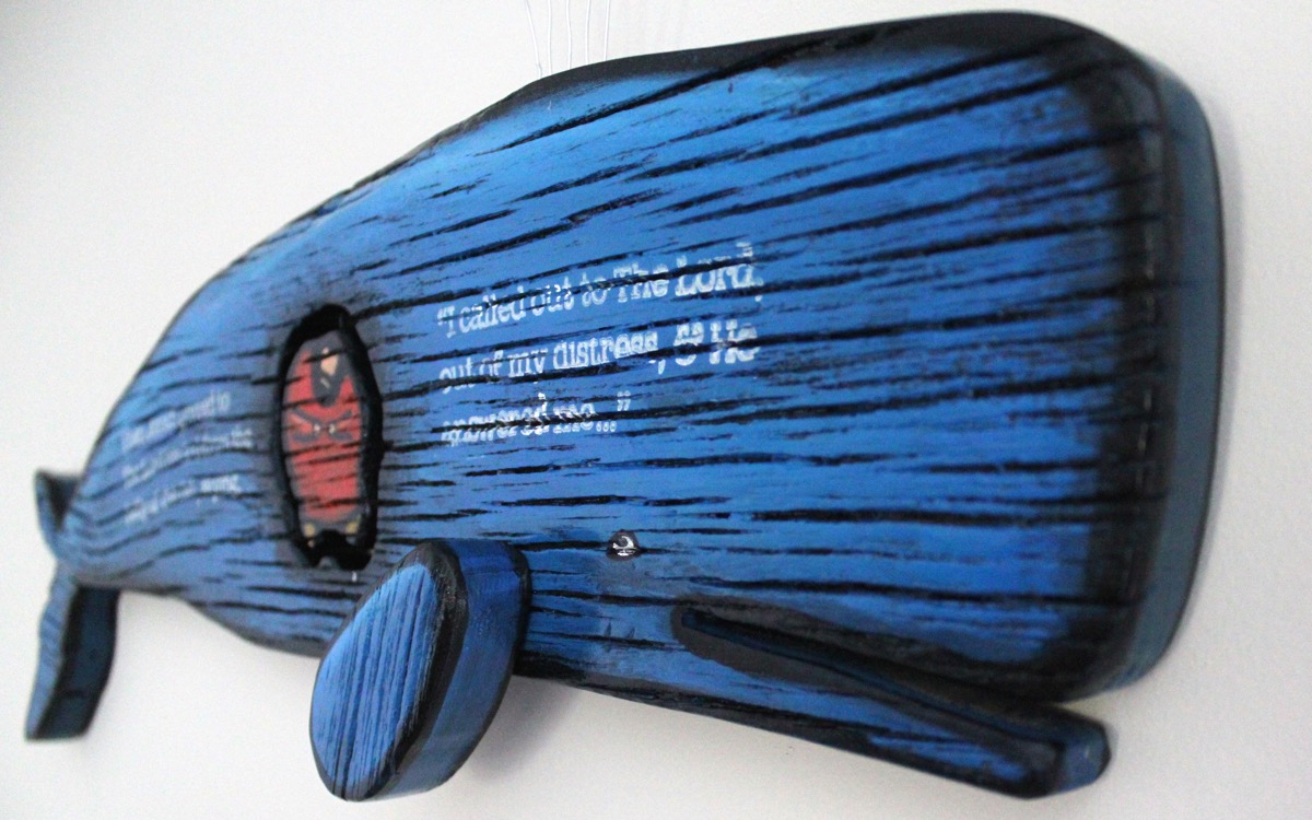 Wooden sculpture of Jonah in the whale