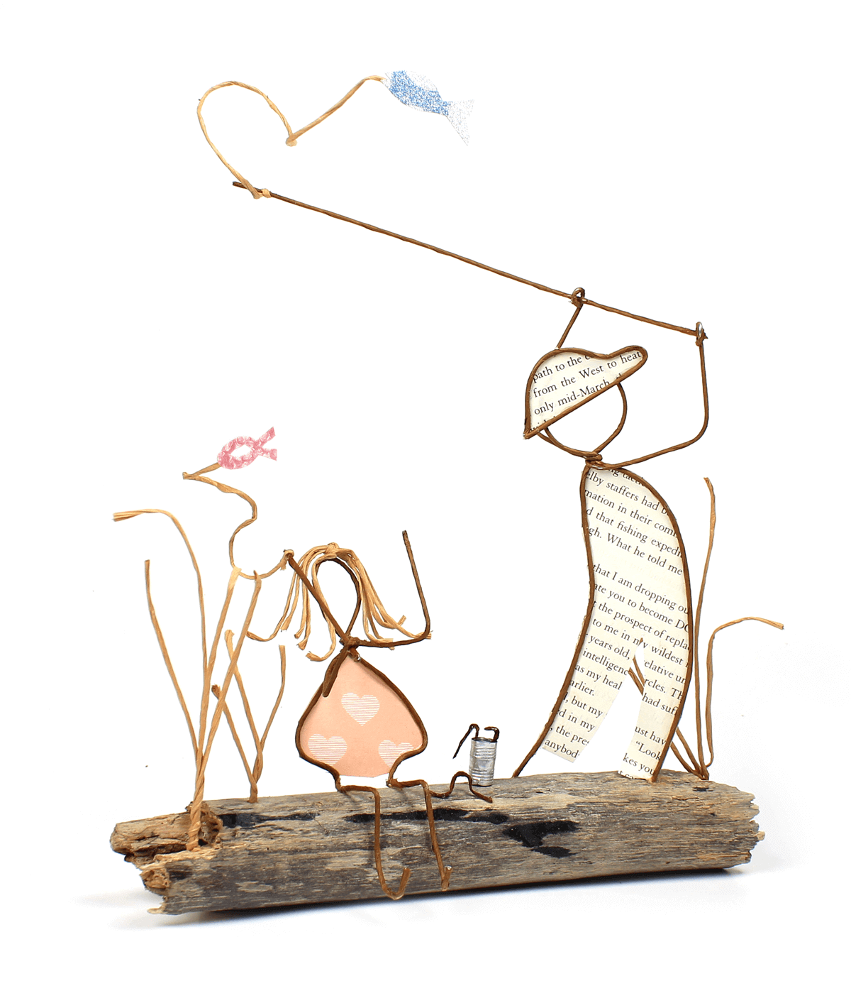 "Fishing with My Dad" wire and paper sculpture